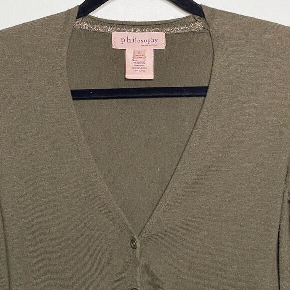 Philosophy Cardigan Sweater Button Up Knit V-Neck Long Sleeve Green S Lagenlook - Picture 4 of 12
